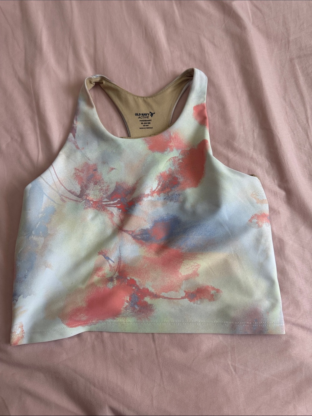 Old Navy Coral & Pastel Watercolor Racerback Crop Top